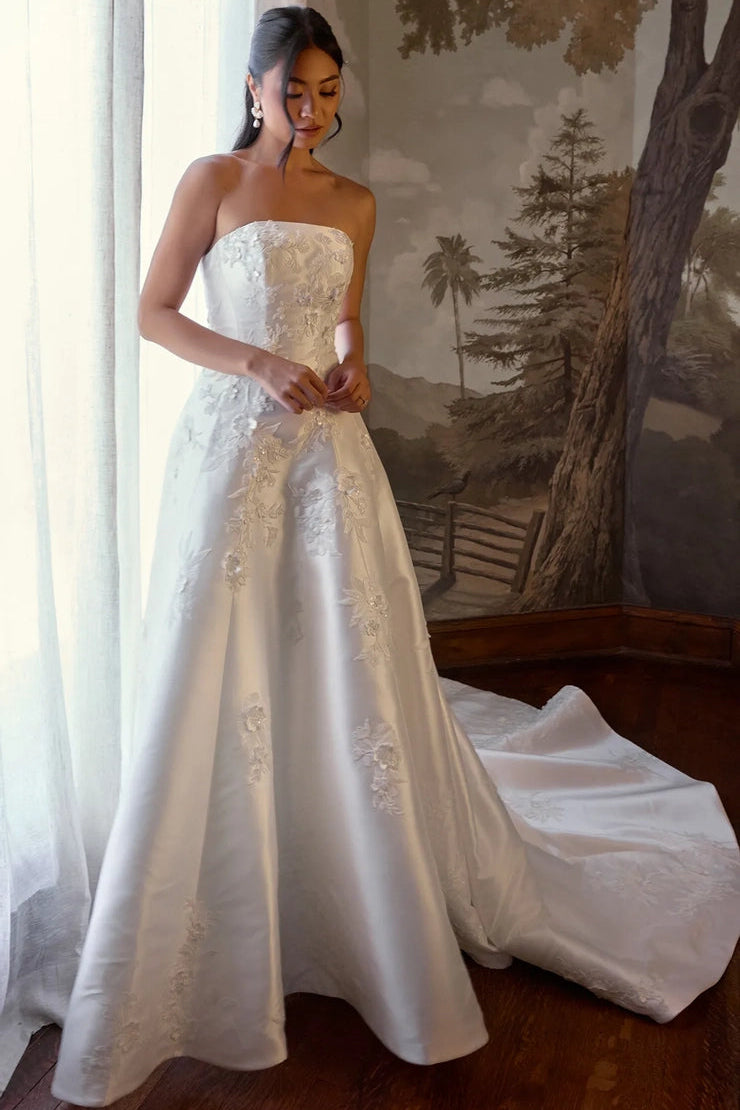 Strapless A-Line Wedding Gown with Lace Appliques