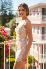 Sequin Floral Embroidered Open Back Mini Dress