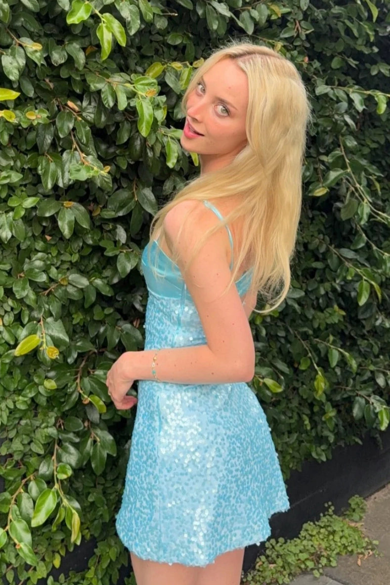 Spaghetti Strap Sequin Mini Party Dress