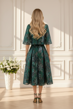 Floral Sequin A-Line Midi Dress with Cape