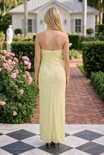 Strapless Sequin Column Maxi Dress with Twist Bodice