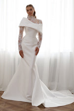 High Neck Lace Long Sleeve Trumpet Wedding Dress