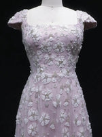 Square Neck 3D Floral Applique A-Line Gown