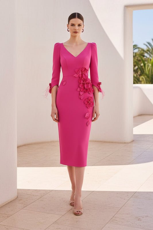 3D Floral Embellished Midi Sheath Dress
