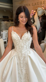 Embroidered Beaded Bodice Satin Ball Gown Wedding Dress