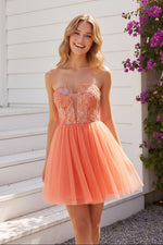 Strapless Sequin Floral Bodice Tulle Mini Dress