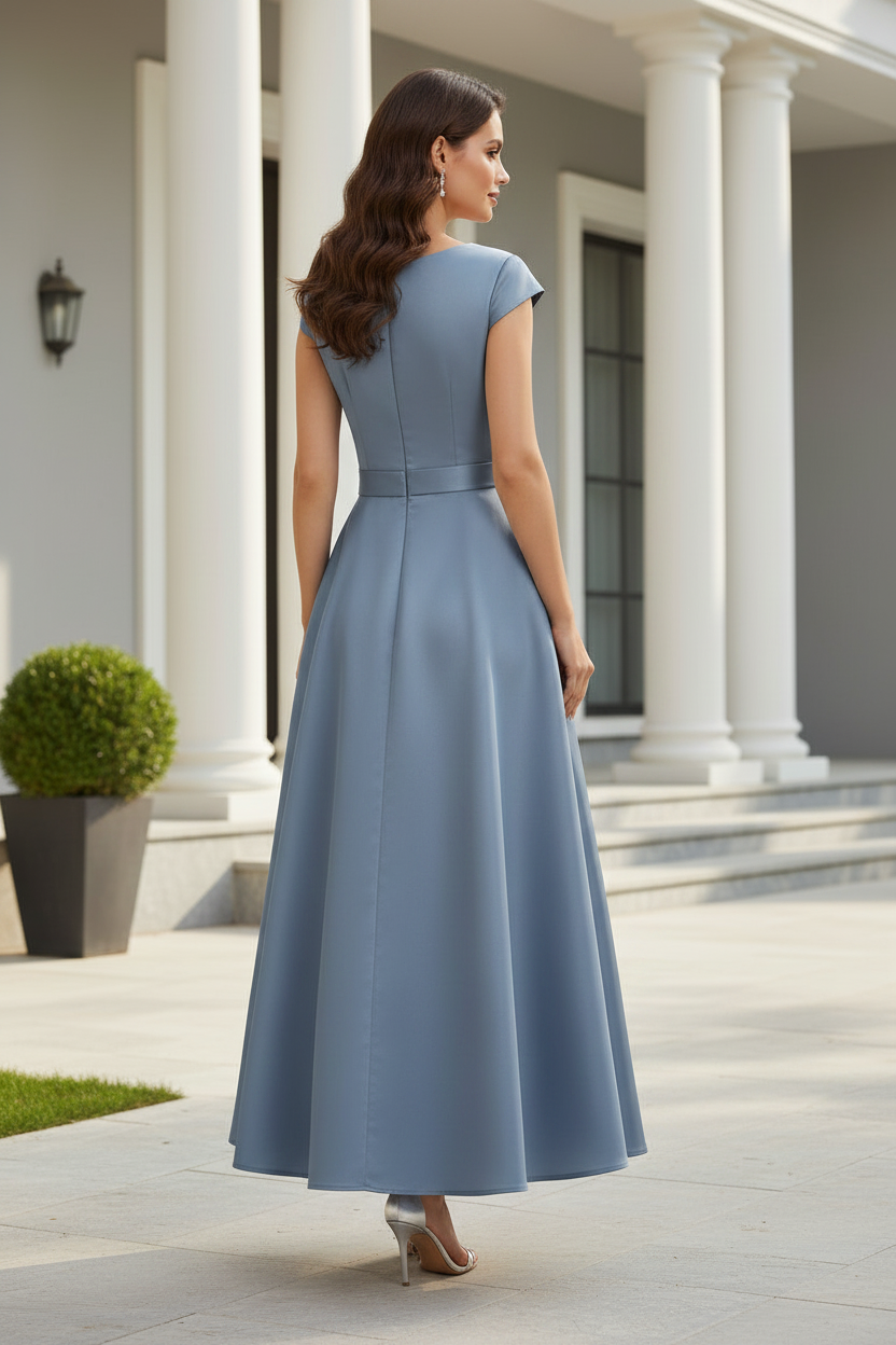 Satin A-Line Dress with Bow Waist and Pockets
