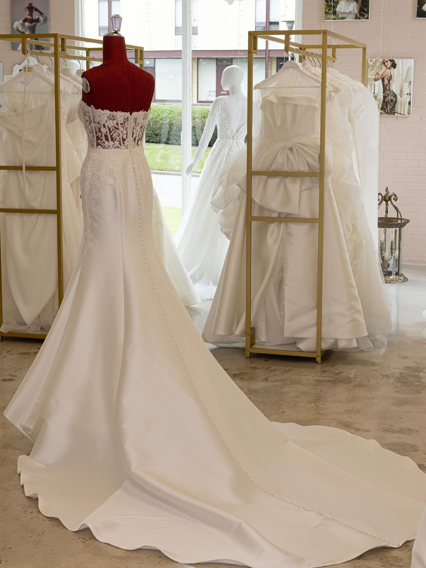 Strapless Satin Mermaid Wedding Dress with Lace Bodice