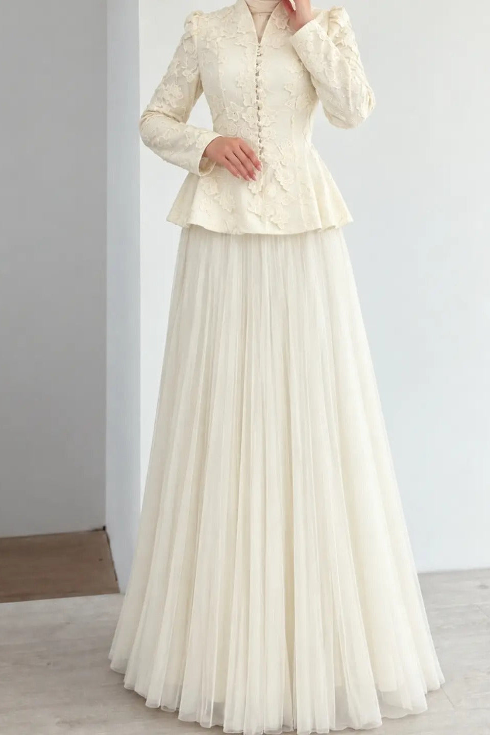 Peplum Lace Jacket & Tulle Maxi Skirt Two-Piece Set