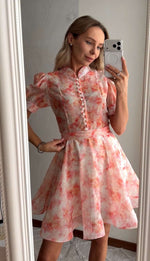 Floral High Neck A-Line Mini Dress