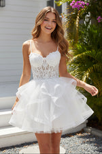 Spaghetti Strap Lace Corset Tulle Ruffle Mini Dress