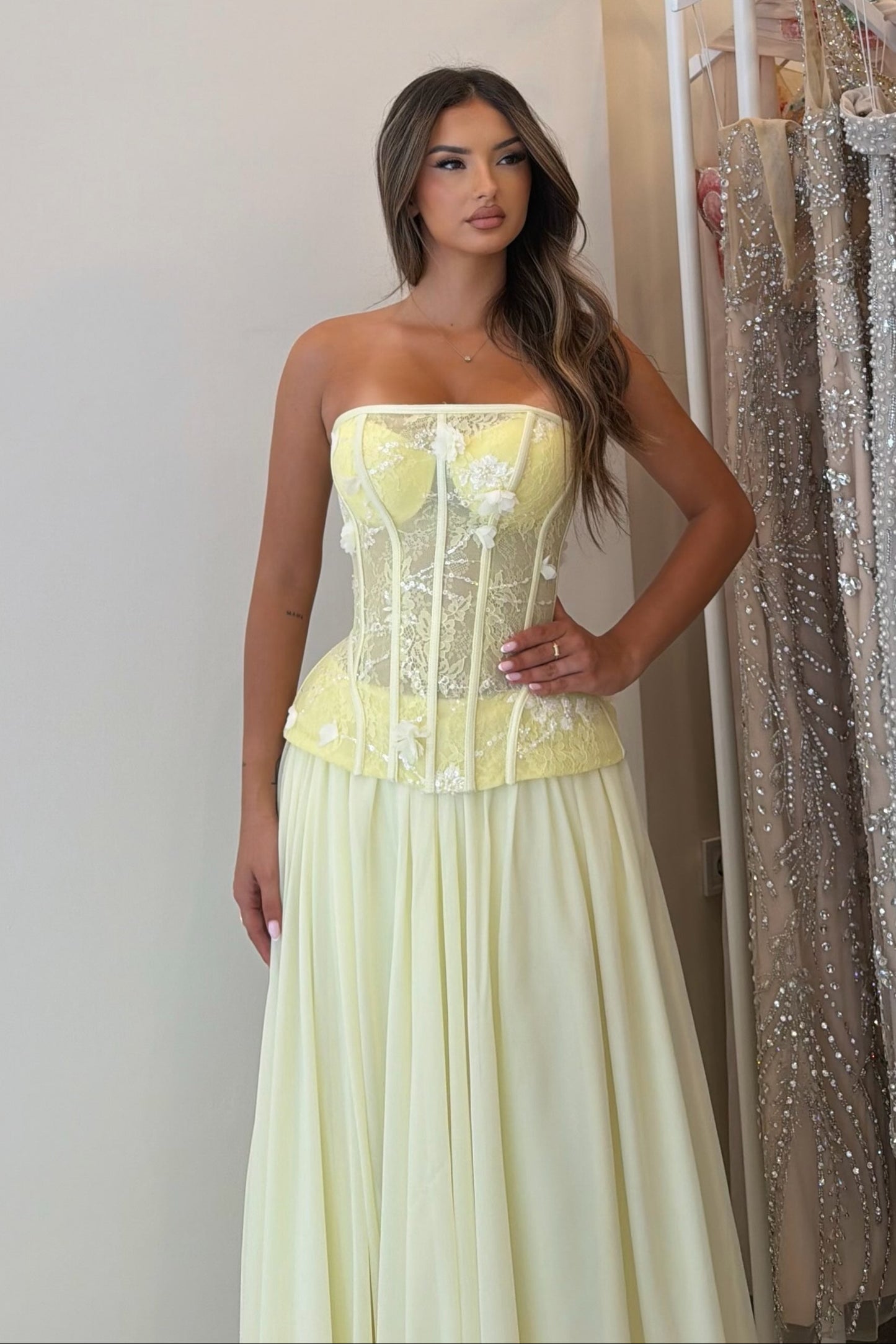 Strapless Lace Corset Floor-Length Evening Dress