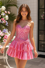 Leopard Print Sequin Corset Tiered Mini Dress
