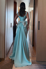 Embellished Column Gown with Bow and Train