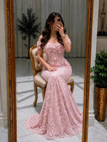 Off-the-Shoulder Corset 3D Floral Mermaid Gown