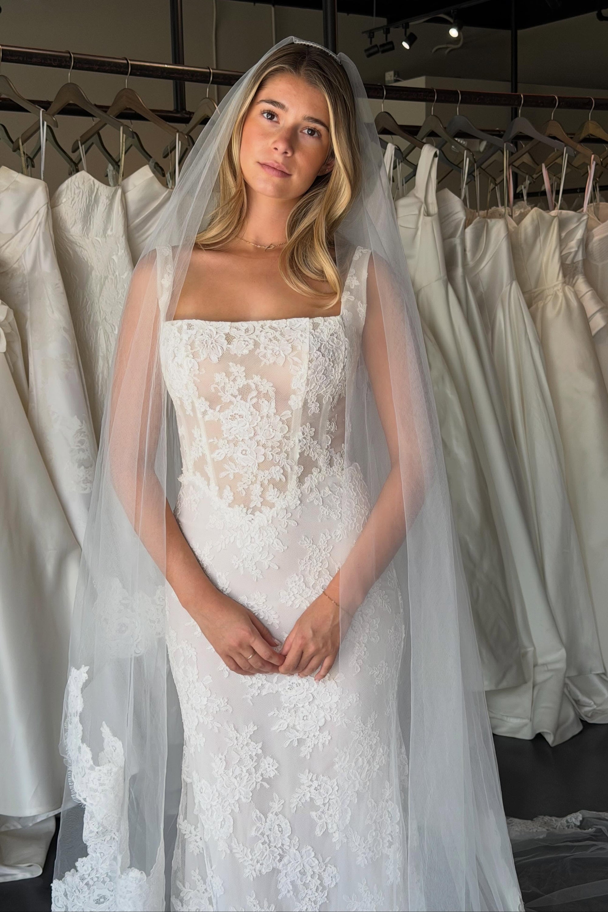 Square Neck Lace Corset Wedding Dress
