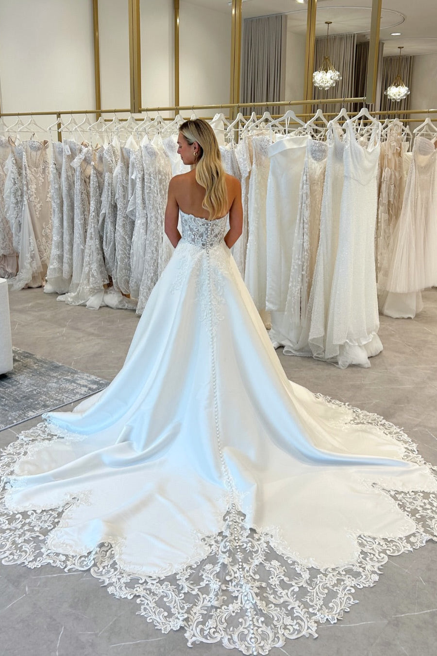 Strapless A-Line Wedding Dress with Lace Bodice