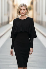 Ruffled Capelet Midi Bodycon Dress