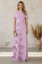 Elegant Crepe Capelet Gown with 3D Floral Embellishments