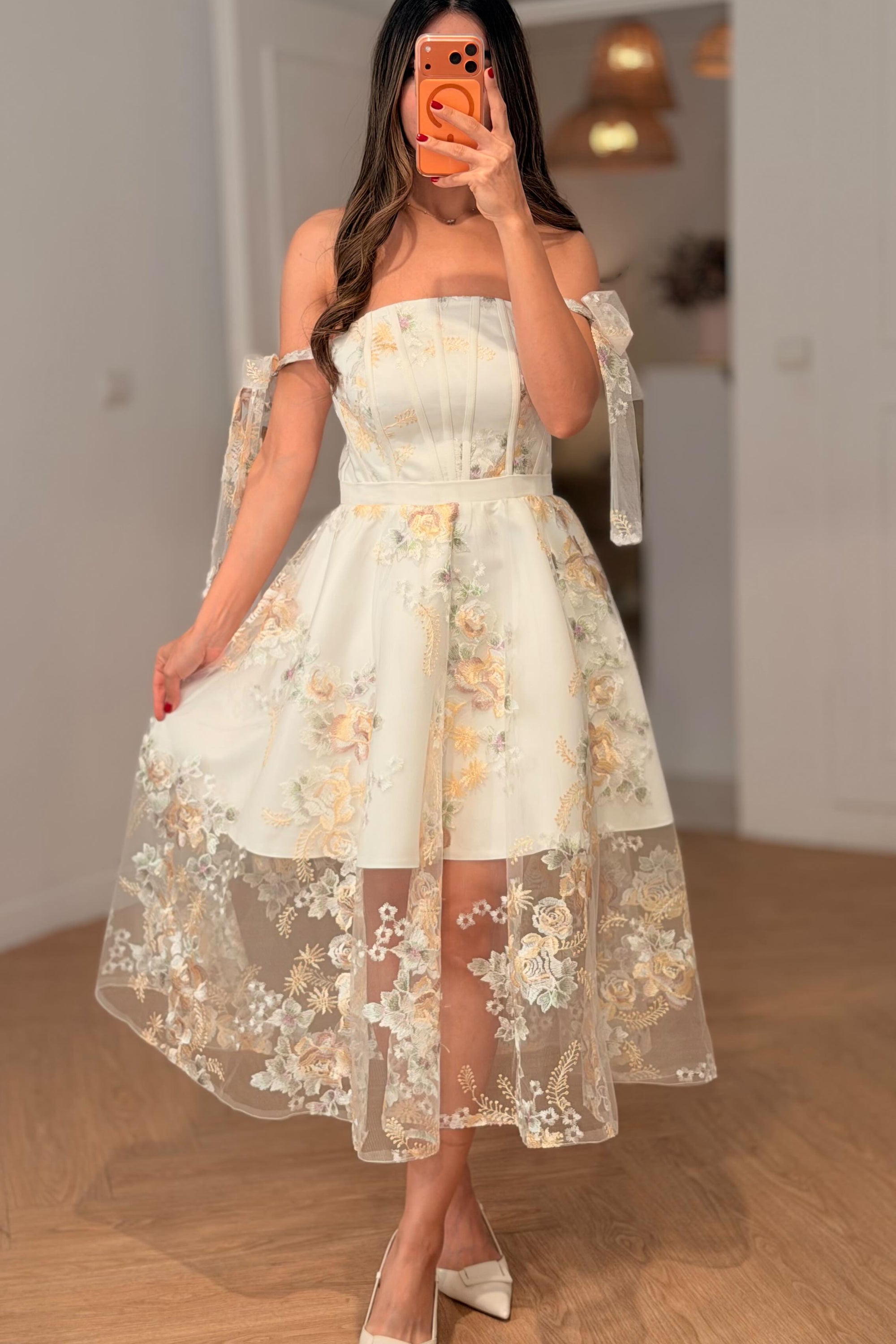 Floral Embroidered High-Low Midi Dress