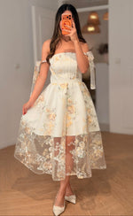 Floral Embroidered High-Low Midi Dress
