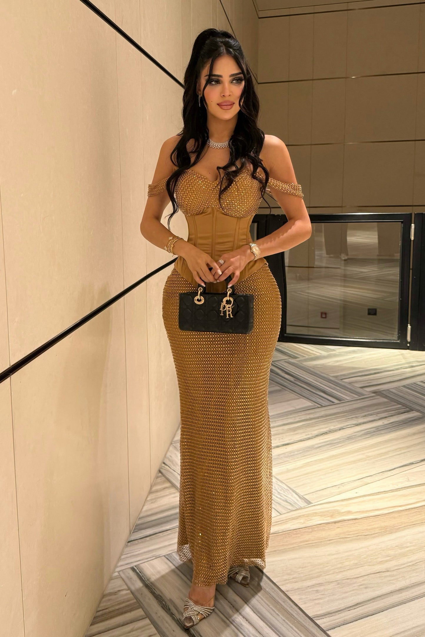Off-Shoulder Corset Mermaid Evening Gown with Lace-Up Back