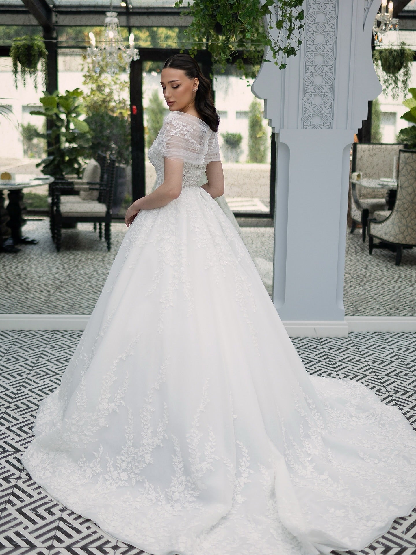 Off-The-Shoulder Lace Ball Gown Wedding Dress
