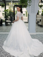 Off-The-Shoulder Lace Ball Gown Wedding Dress