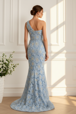 One-Shoulder 3D Floral Mermaid Gown