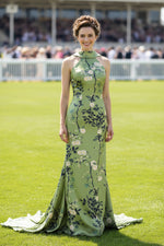Floral Halter Evening Gown with Back Bow