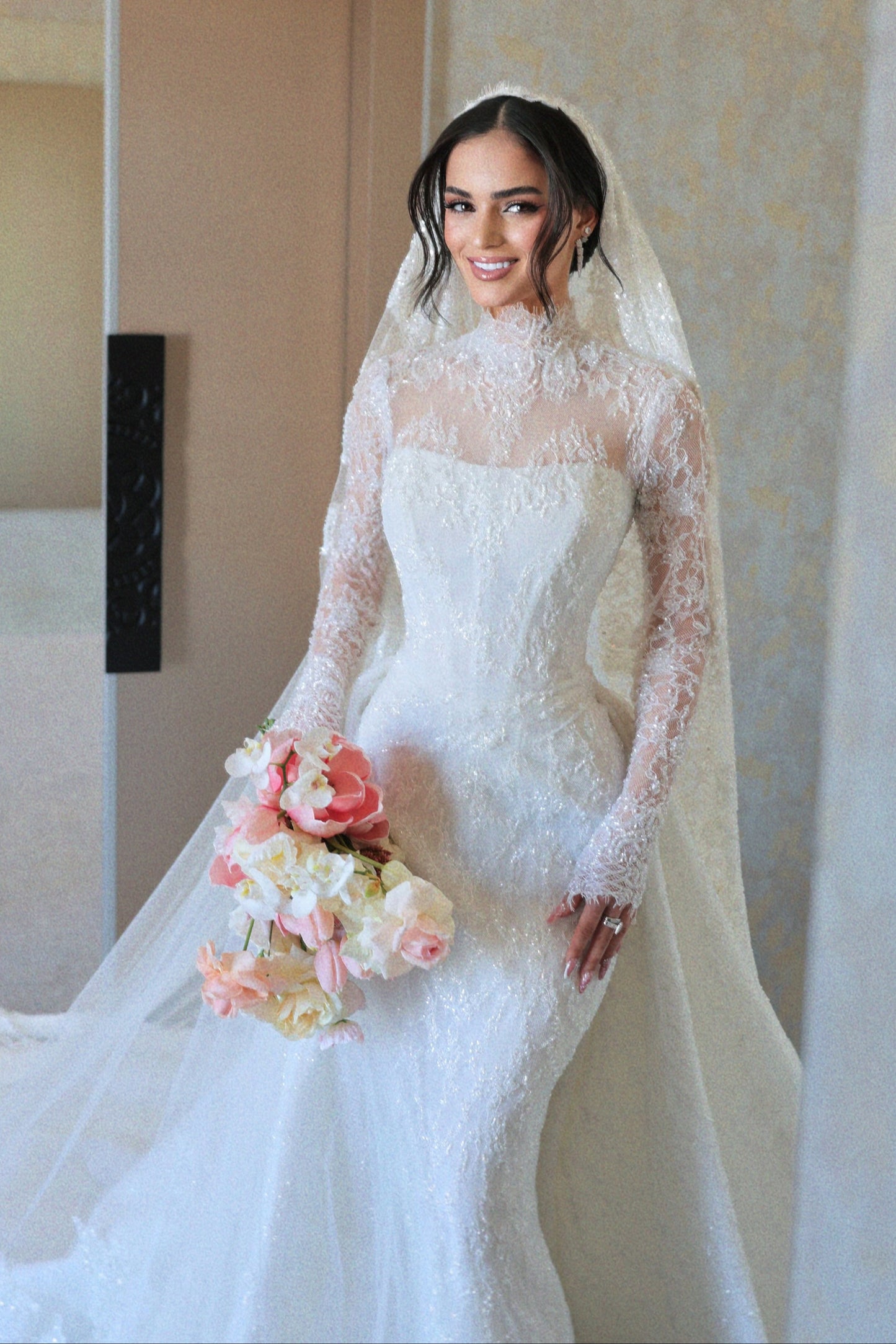 High Neck Illusion Lace Long Sleeve Wedding Dress