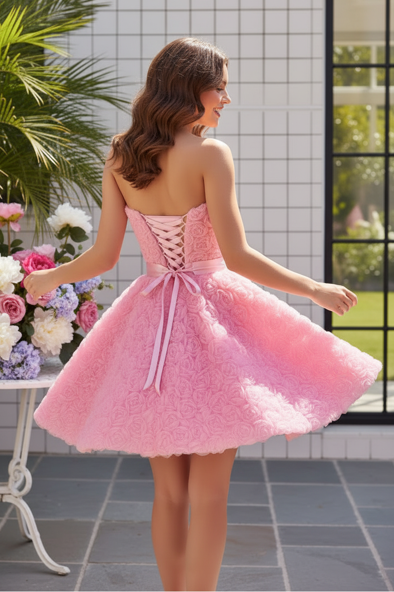 Sweetheart Strapless 3D Floral Mini Dress