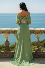 Off-the-Shoulder Embroidered Lace Evening Gown