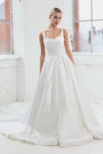 Pearl-Embellished Satin Ball Gown Wedding Dress