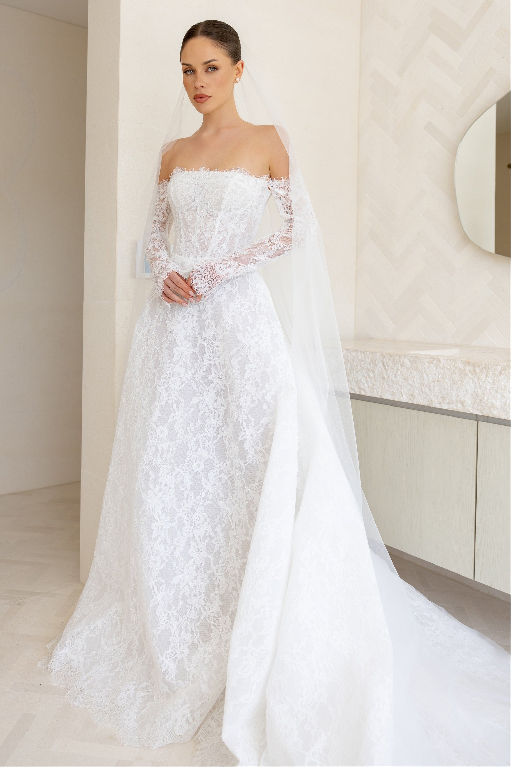 Off-the-Shoulder Corset Lace A-Line Wedding Dress