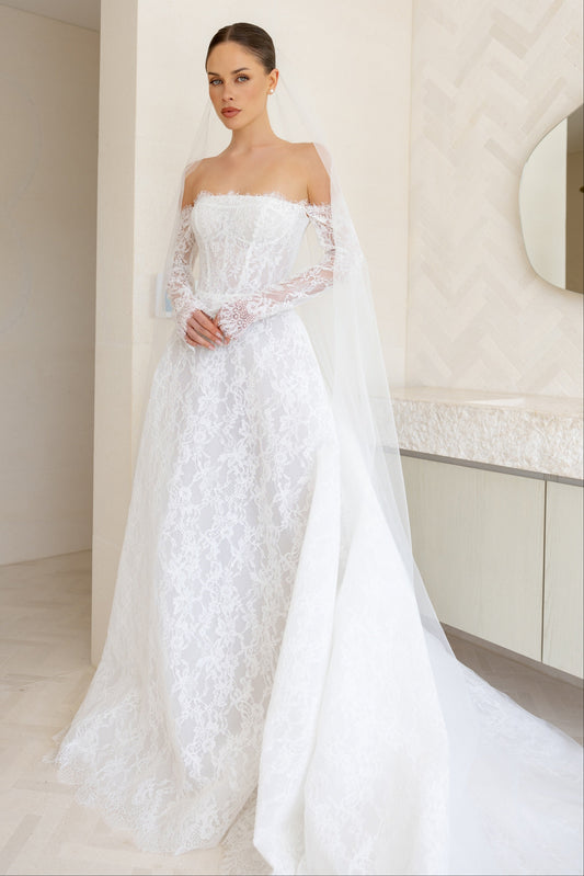Off-the-Shoulder Corset Lace A-Line Wedding Dress