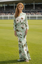 Floral Print Bateau Neck Trumpet Gown