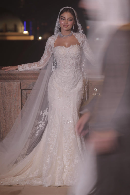 Lace Mermaid Wedding Dress with Long Sleeve Jacket