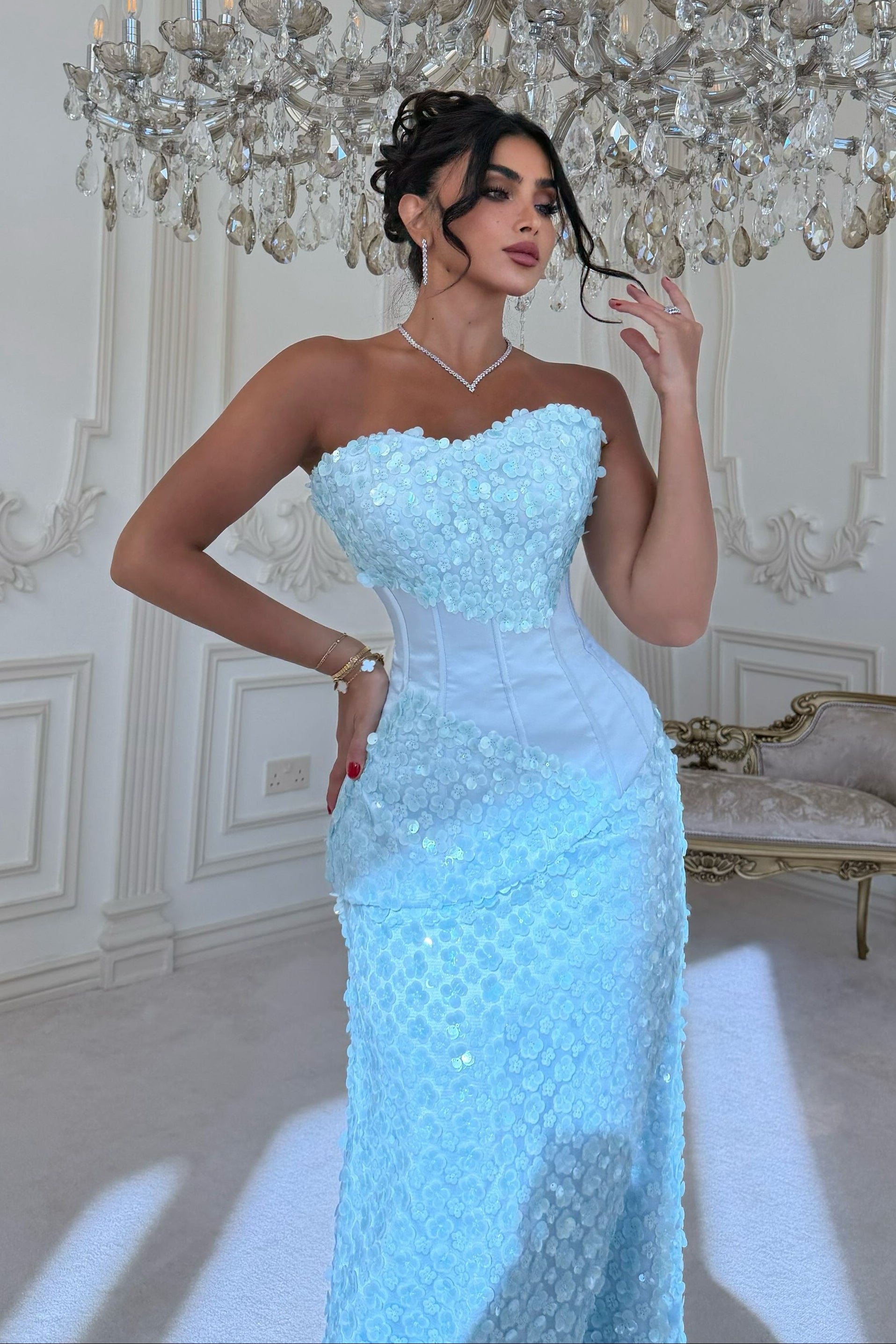 Strapless Corset Gown with Petal Appliques