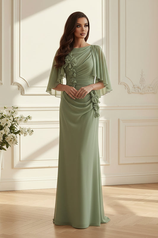 Chiffon Cape Sleeve Gown with 3D Floral Appliques