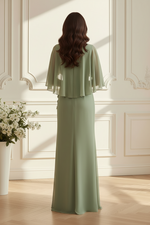 Chiffon Cape Sleeve Gown with 3D Floral Appliques