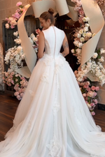 V-Neck Satin and Tulle Ball Gown Wedding Dress