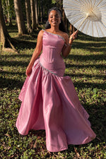 Corset Evening Gown with Beaded Asymmetric Skirt