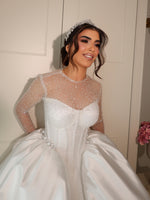 Illusion Sleeve Ball Gown Wedding Dress with Corset Bodice