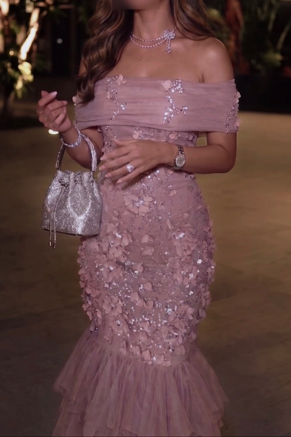 Off-Shoulder Embellished Mermaid Gown