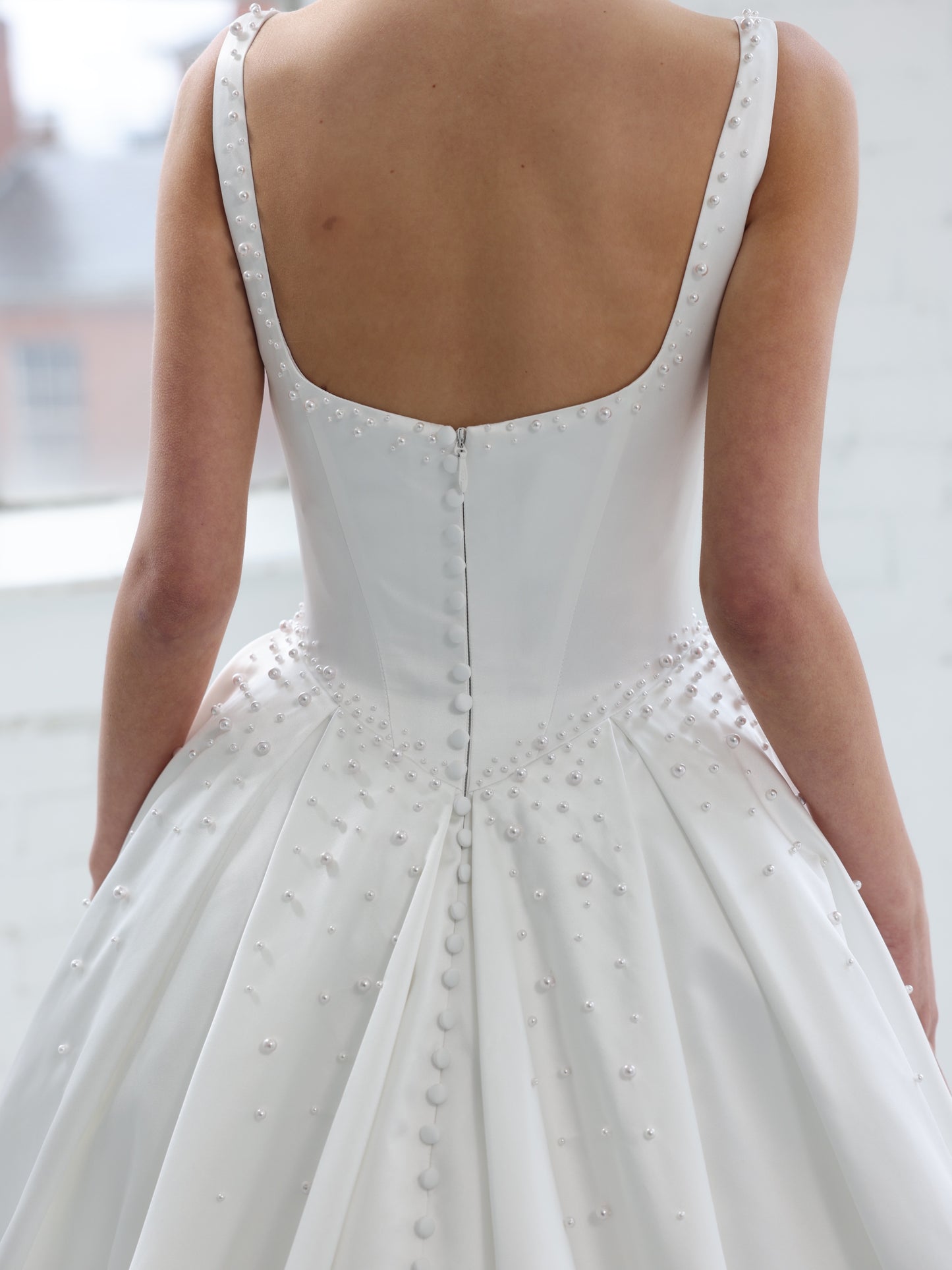 Pearl-Embellished Satin Ball Gown Wedding Dress