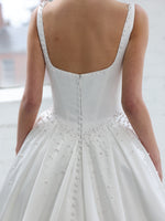 Pearl-Embellished Satin Ball Gown Wedding Dress