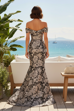 Off-the-Shoulder Floral Jacquard Mermaid Gown