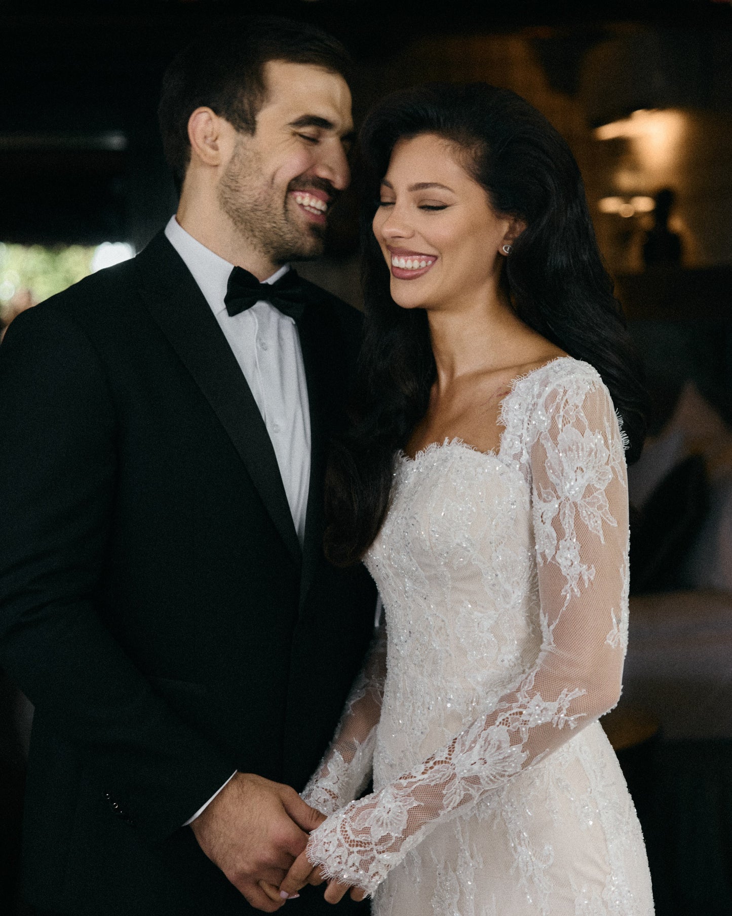 Long Sleeve Illusion Lace Wedding Dress with Train