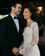 Long Sleeve Illusion Lace Wedding Dress with Train